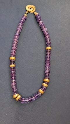 Set of Two 18K Yellow Gold and Amethyst Beaded Necklaces