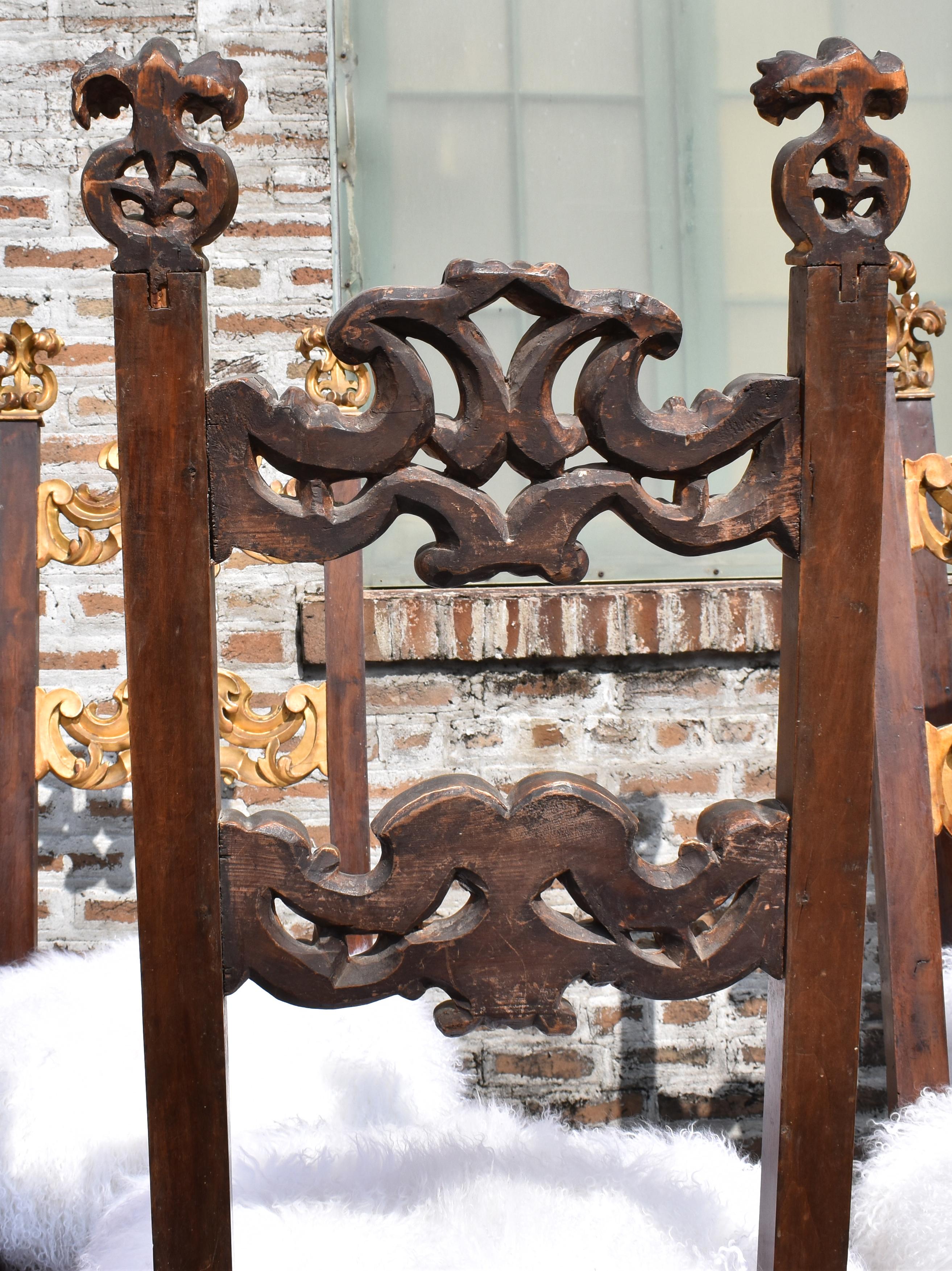 Wood Louis XIII Italian Chairs, Pair, 18th Century