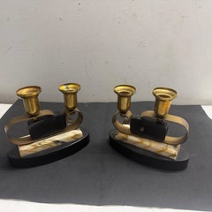Set of Two 1930s Art Deco Brass, Marble and Onyx French Candelabras