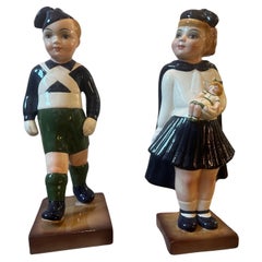 Set of Two 1930s Art Deco Italian Ceramic Balilla and Giovane Italiana by Zen