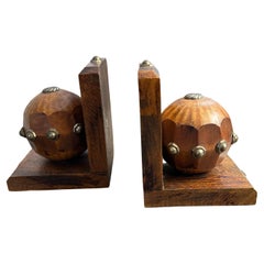 Set of Two 1930s Art Deco Wood and Iron French Bookends