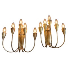 Set of Two 1940s Gio Ponti Style Mid-Century Modern Solid Brass Wall Sconces