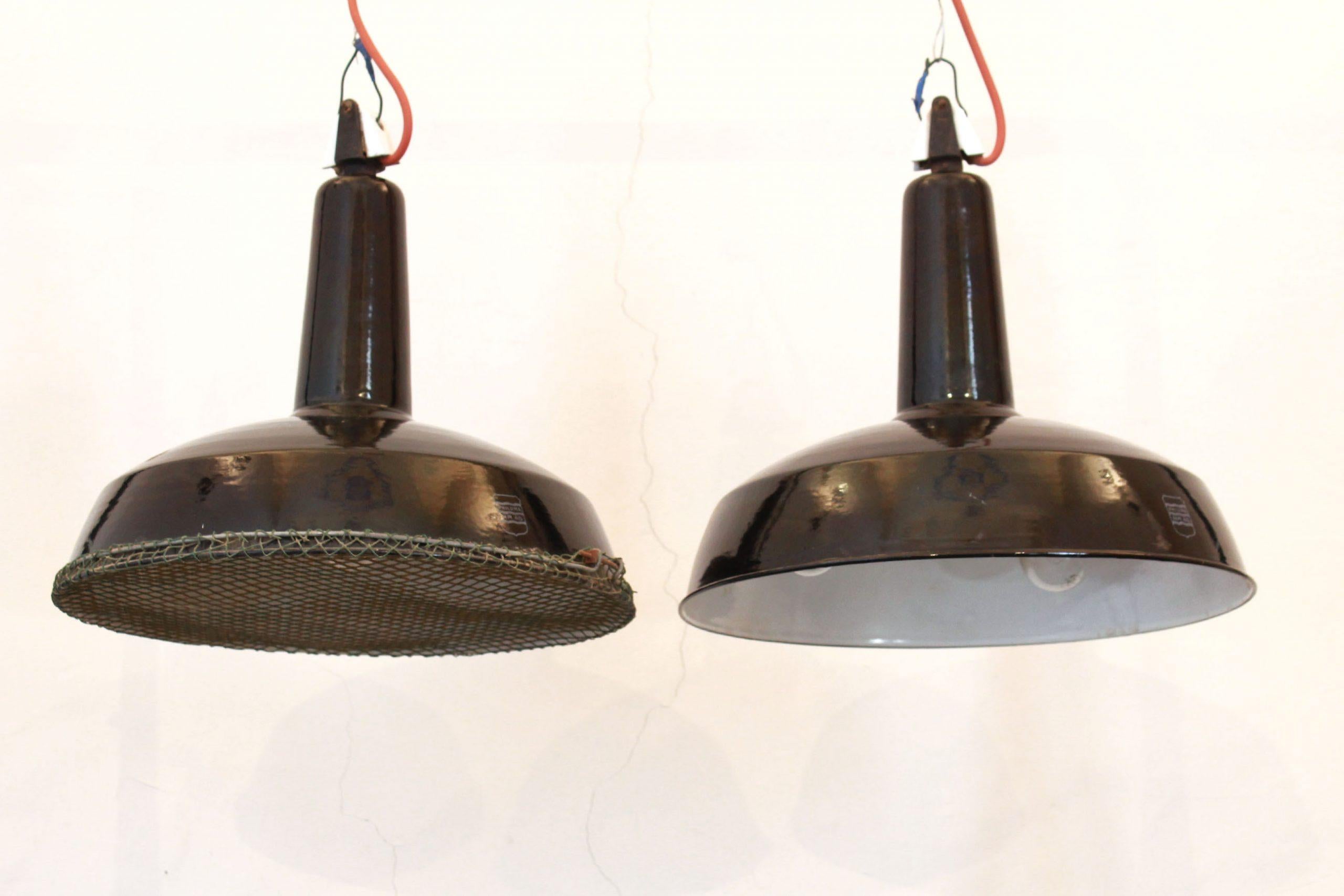 Set of Two 1940s Vintage Black Iron Industrial Lamps, Philuma N.45 by Philips 2