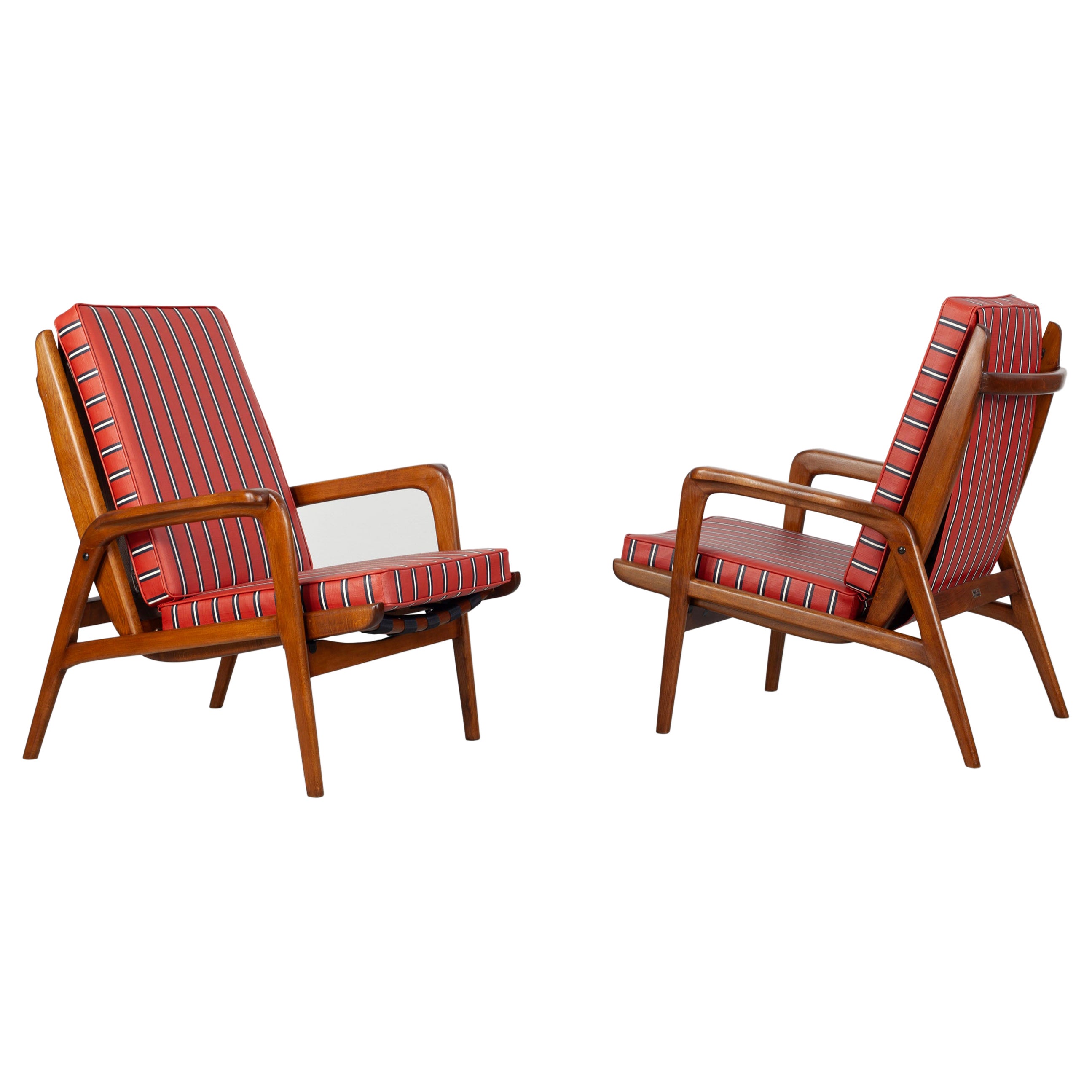 Ensemble de deux fauteuils des années 1950 avec dossier réglable, Italie années 1950 en vente