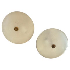 Set of Two 1950s Brass and Glass Round Wall Lamps in the manner of Stilnovo