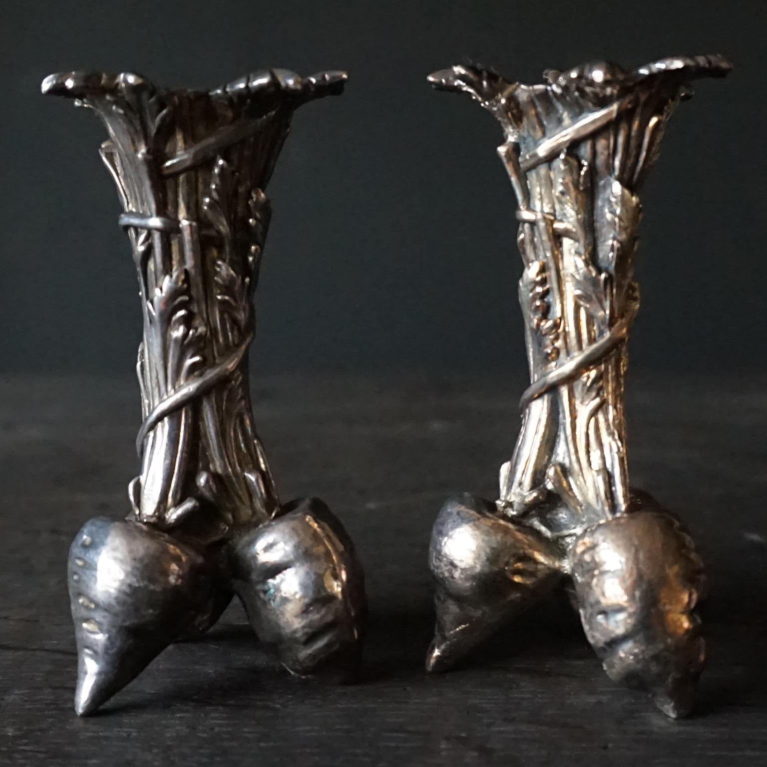  Set of Two 1960s French Christofle Silver Plated Bronze Beets or Radishes Vases For Sale 5