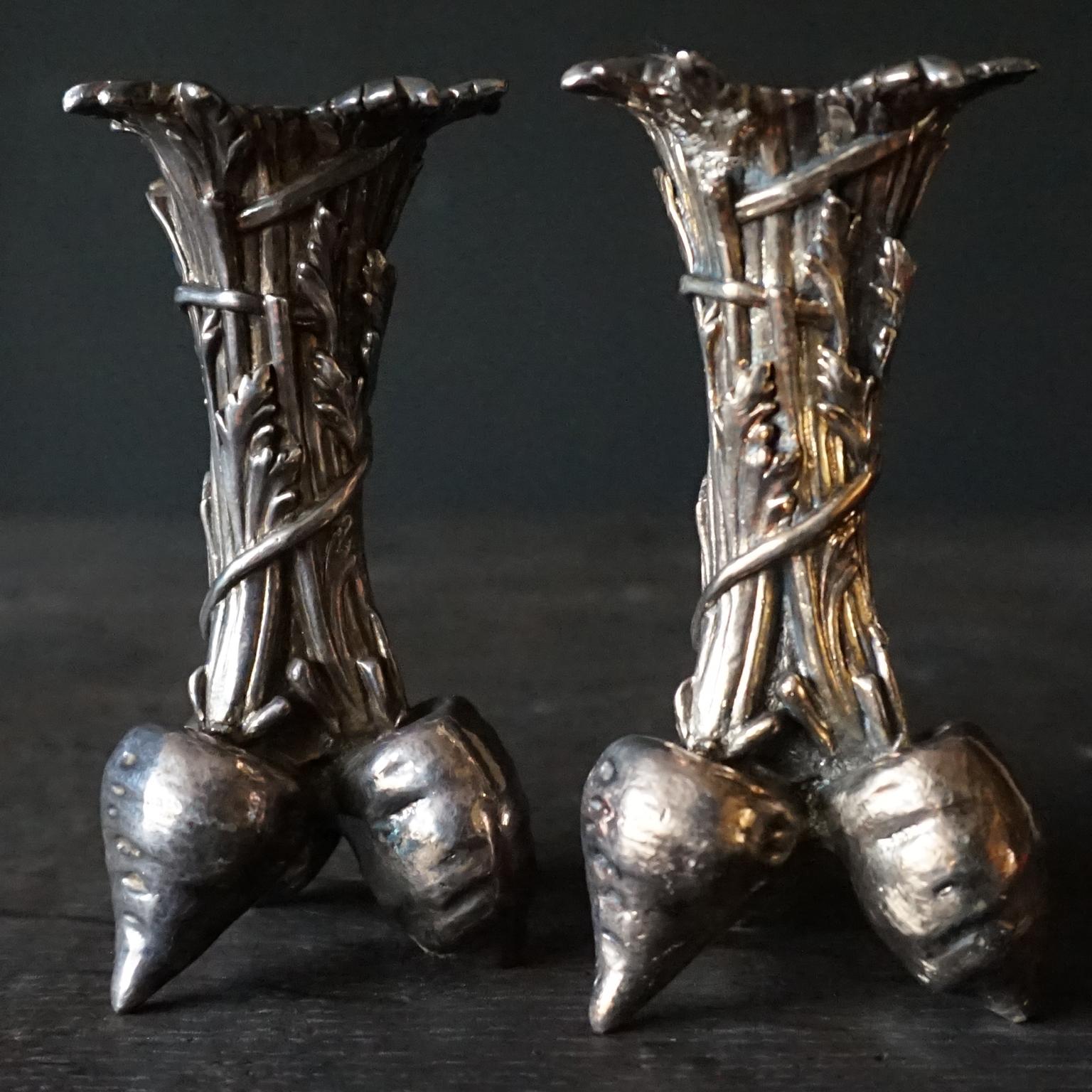  Set of Two 1960s French Christofle Silver Plated Bronze Beets or Radishes Vases For Sale 10