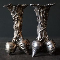 Set of Two 1960s French Christofle Silver Plated Bronze Beets or Radishes Vases