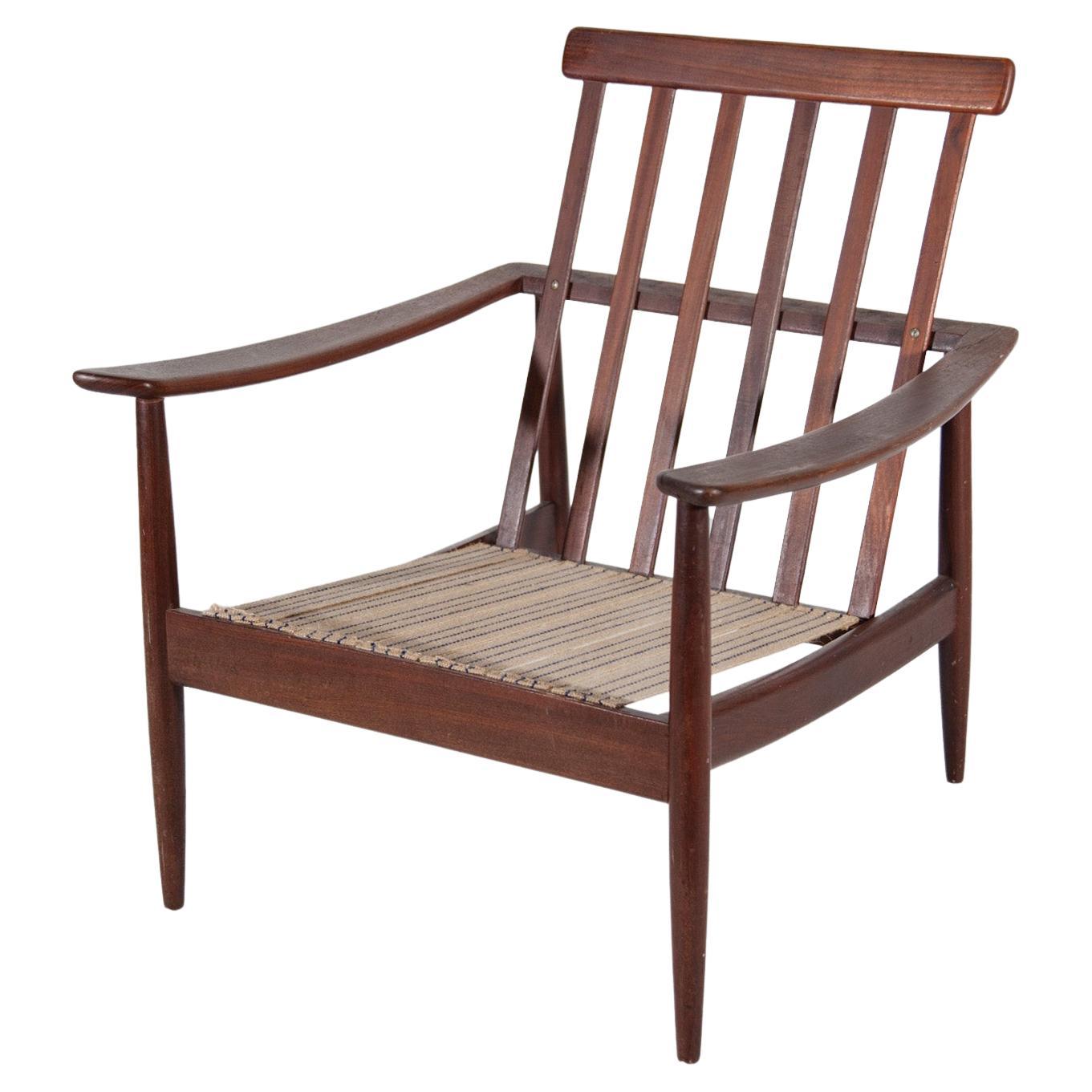 Vintage Danish Round Back Chair with Teak Arms For Sale at 1stDibs