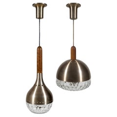 Set of Two 1960s Mid-Century Italian Glass Pendant Light Lamps. Stilux, Italy