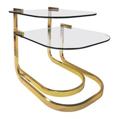 Set of Two 1970s Curved Brass and Glass Nesting Side Tables