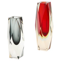 Set of Two 1970's  Faceted Murano Glass Sommerso vases By Flavio Poli.