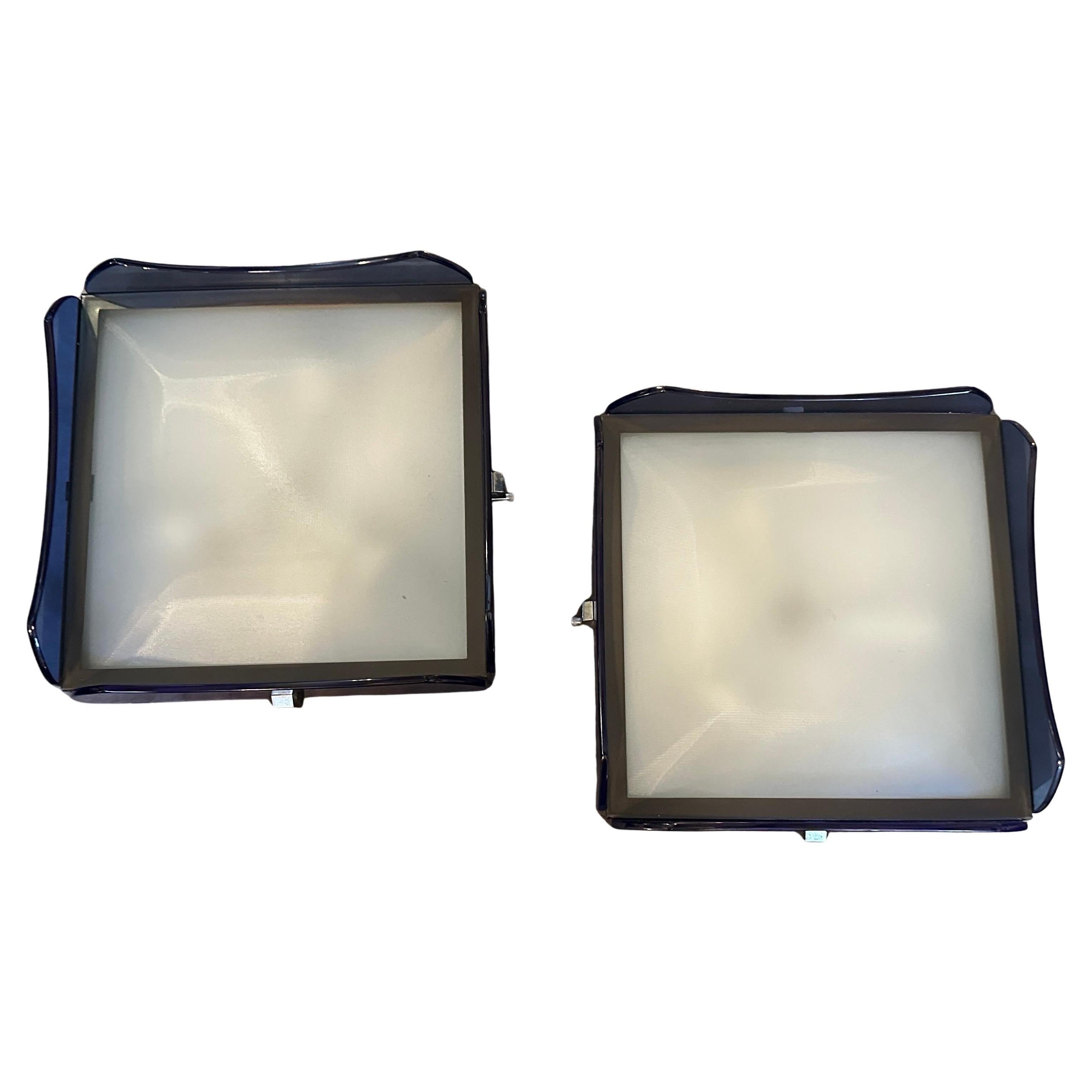Set Of Two 1970s Mid-Century Modern Blue Glass Italian Wall Sconces by Veca