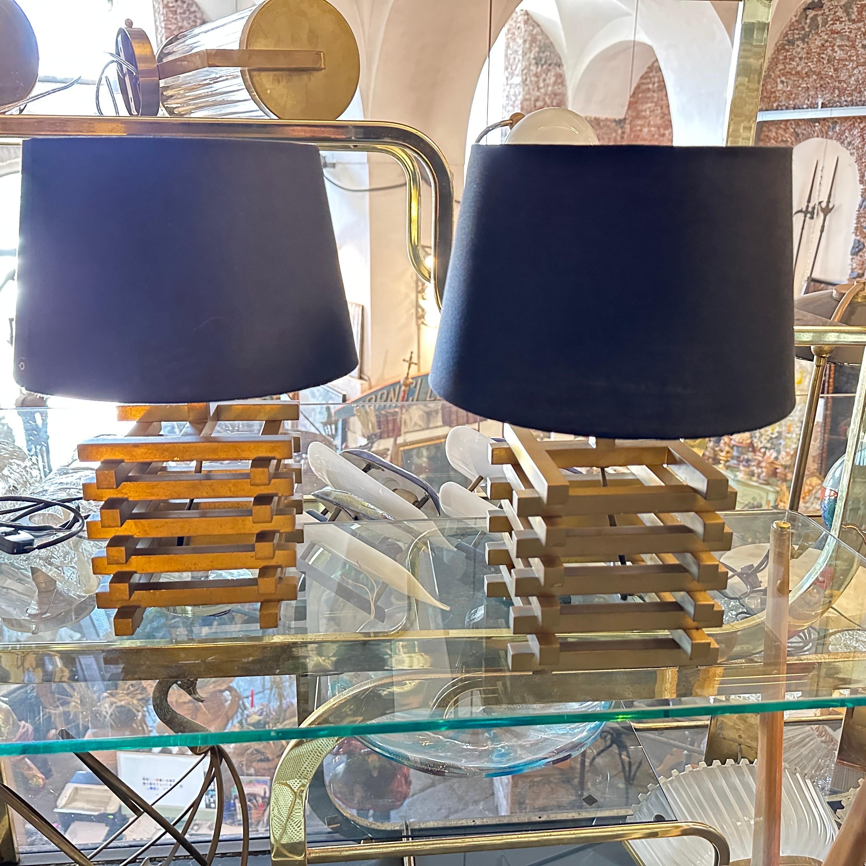 Mid-Century Modern Ensemble de deux lampes de table en laiton de style mi-siècle moderne, Romeo Rega, années 1970 en vente