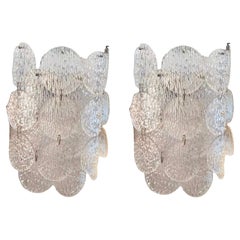Set of Two 1970s Mid-Century Modern Clear Murano Glass Wall Sconces by Vistosi
