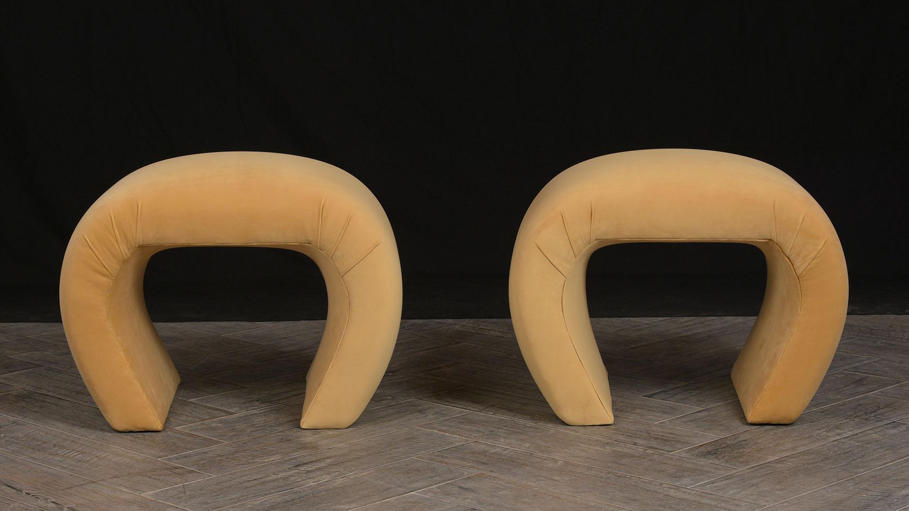 American Set of Two 1970s Modern Waterfall Benches New Fabric