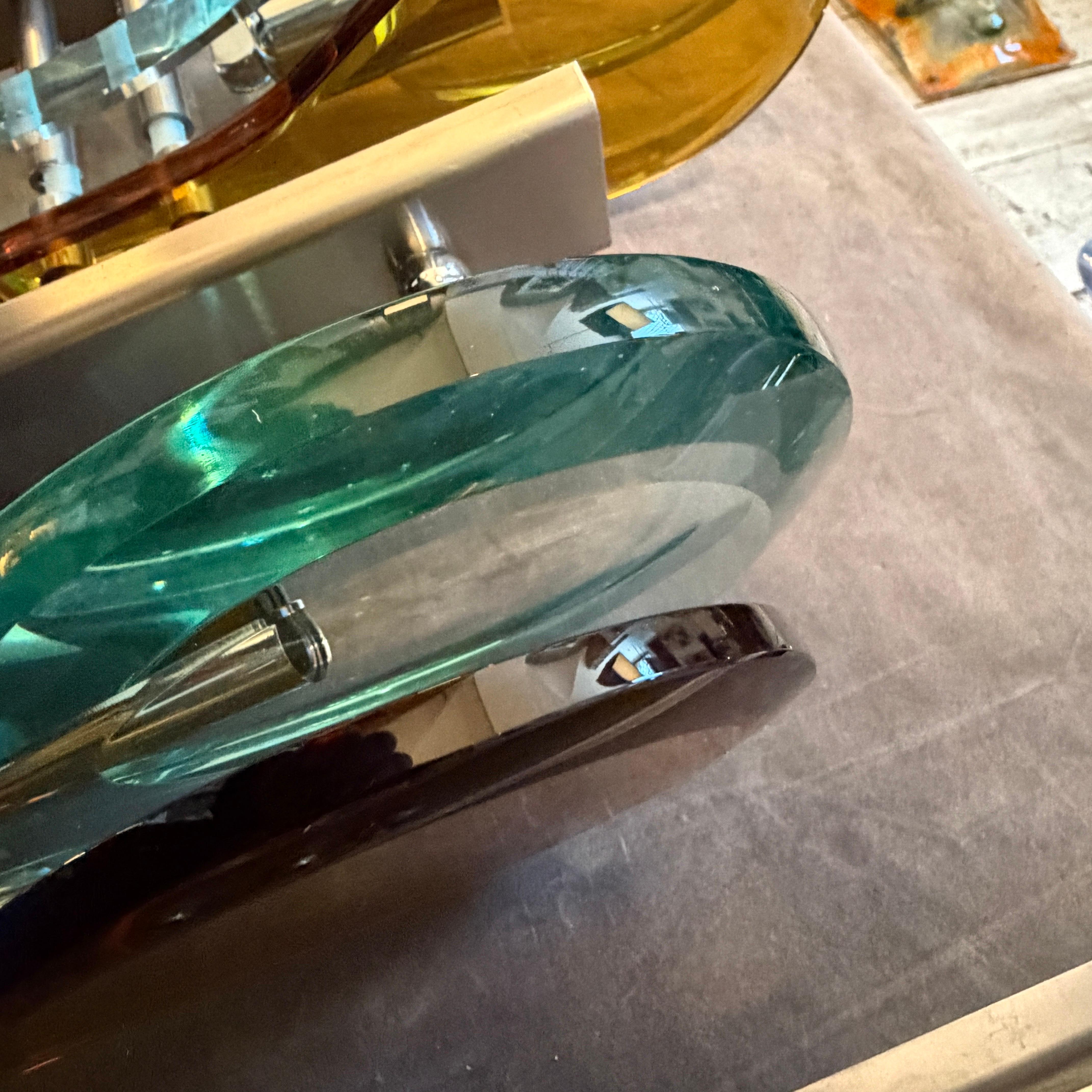 Set of Two 1970s Space Age Amber and Green Heavy Glass Wall Sconces by Veca in vendita 8