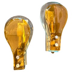 Set of Two 1970s Space Age Amber and Green Heavy Glass Wall Sconces by Veca