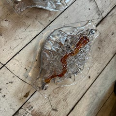 Set of Two 1970s Space Age Clear and Brown Murano Glass Wall Sconces by Mazzega