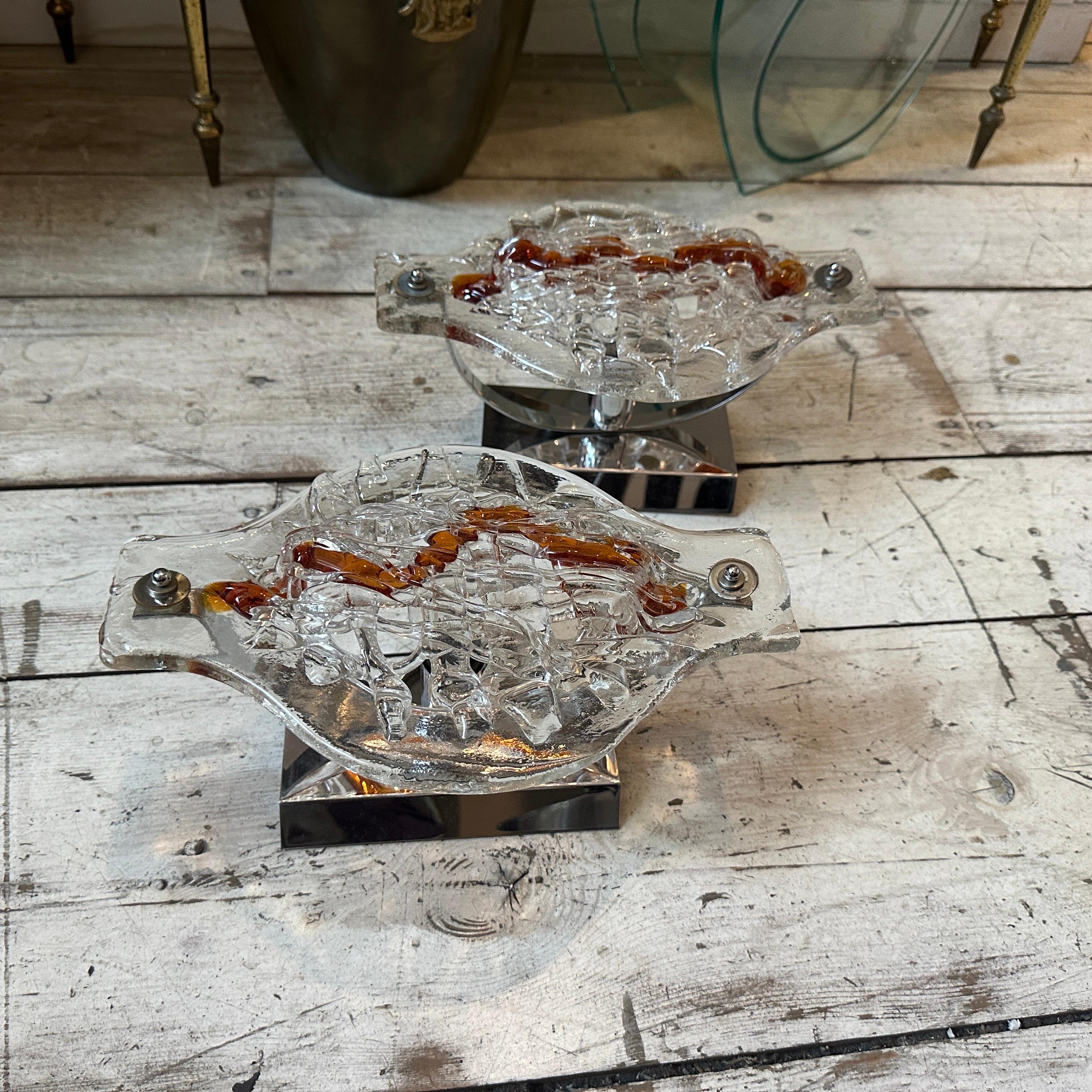 Set di due lampade da parete in vetro di Murano marrone e trasparente degli anni '70 di Mazzega AGE In condizioni buone in vendita a Aci Castello, IT