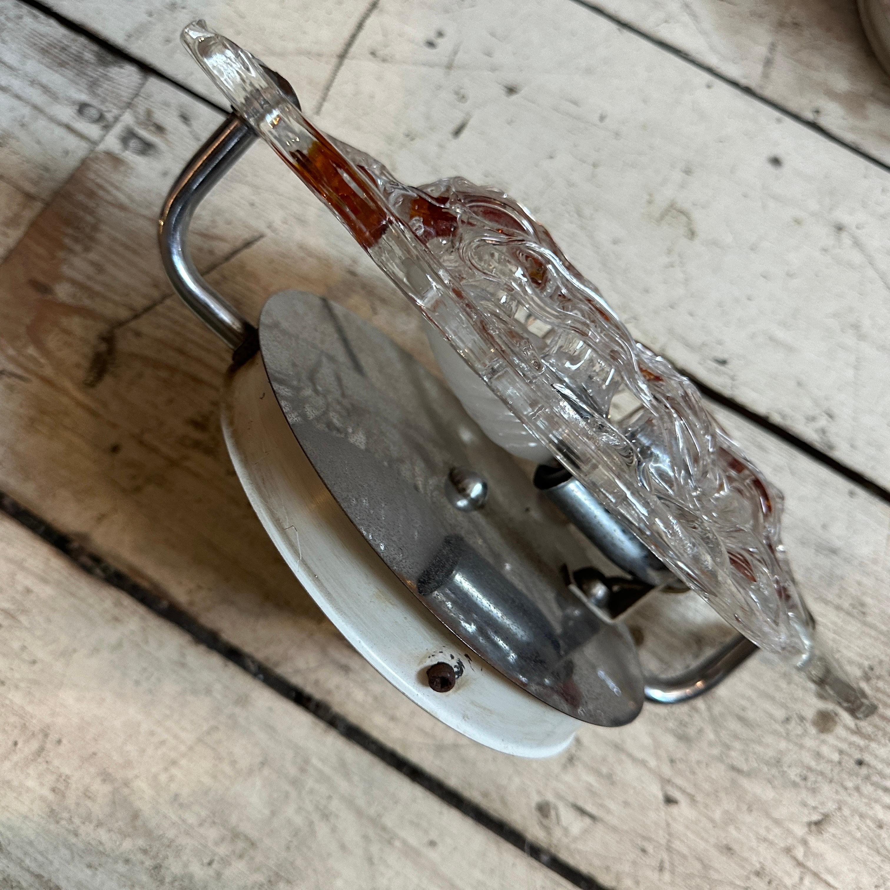 Fatto a mano Set di due lampade da parete in vetro di Murano marrone e trasparente degli anni '70 di Mazzega AGE in vendita