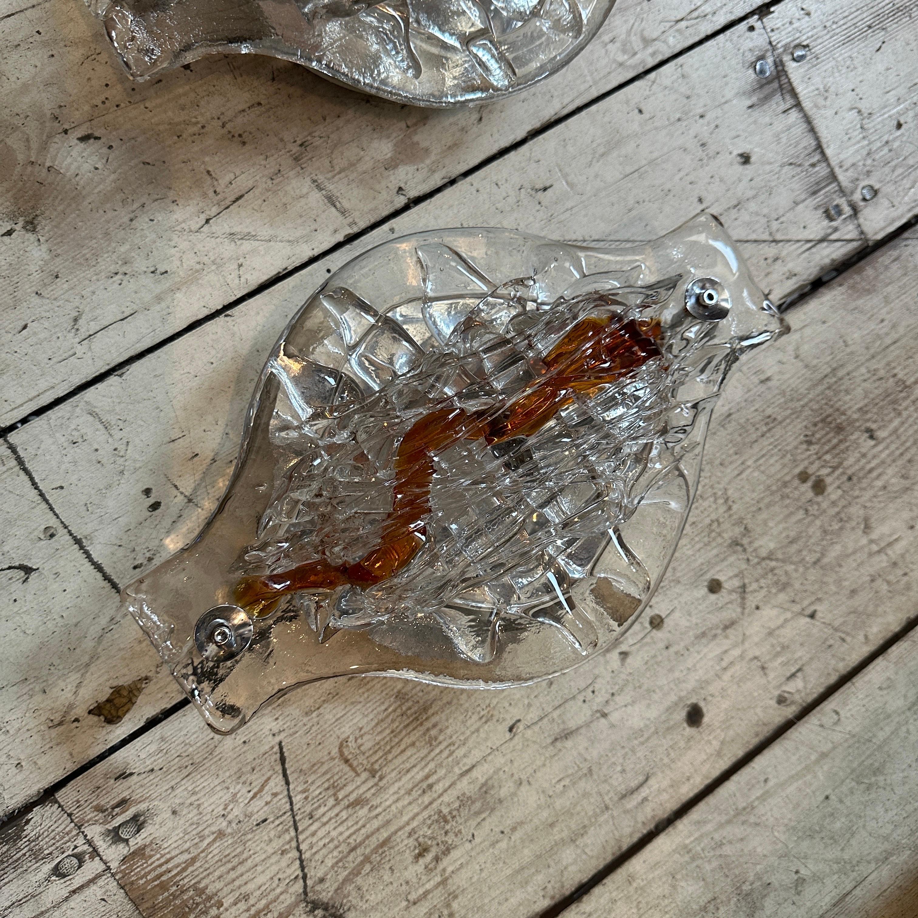 Set di due lampade da parete in vetro di Murano marrone e trasparente degli anni '70 di Mazzega AGE In condizioni buone in vendita a Aci Castello, IT
