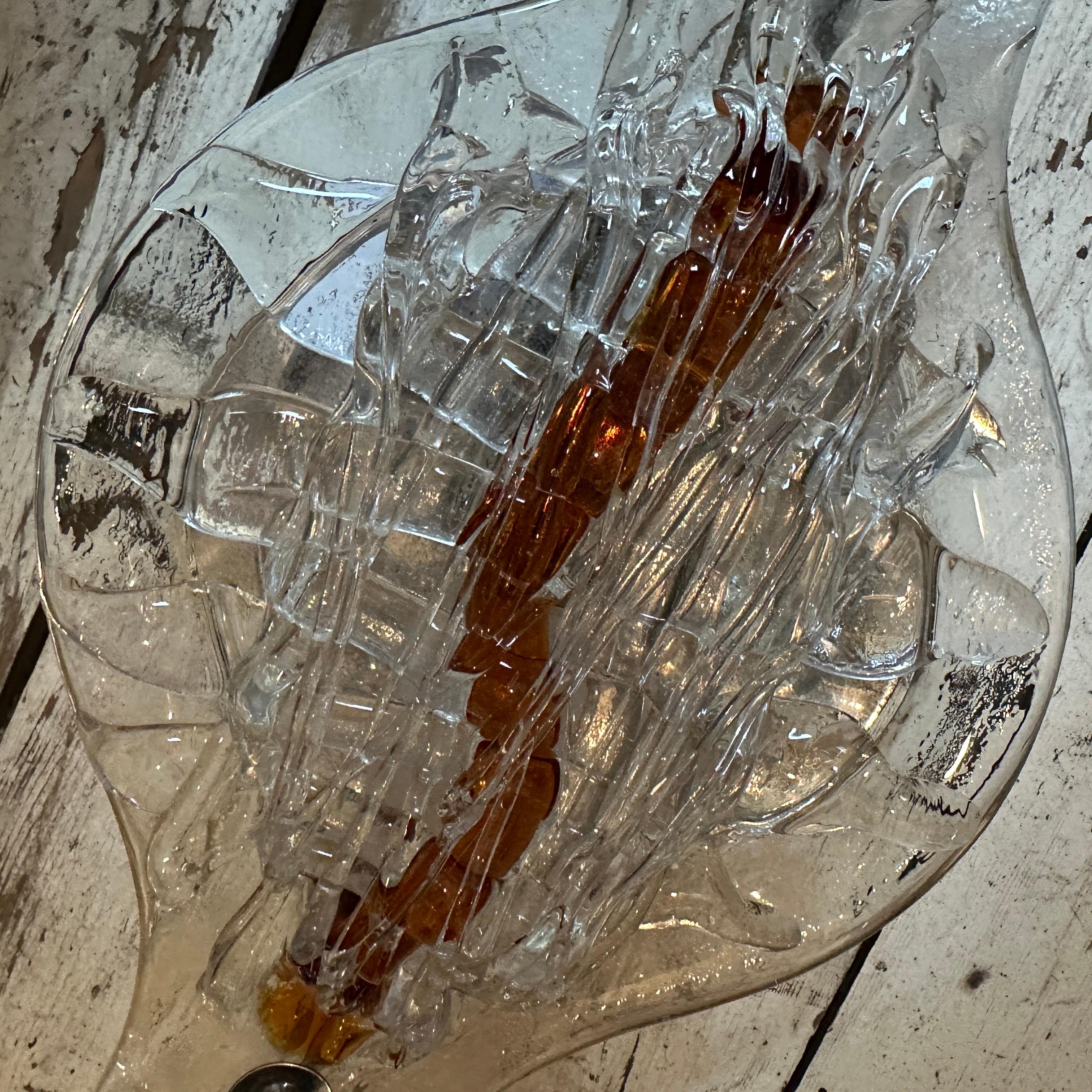 Metallo Set di due lampade da parete in vetro di Murano marrone e trasparente degli anni '70 di Mazzega AGE in vendita