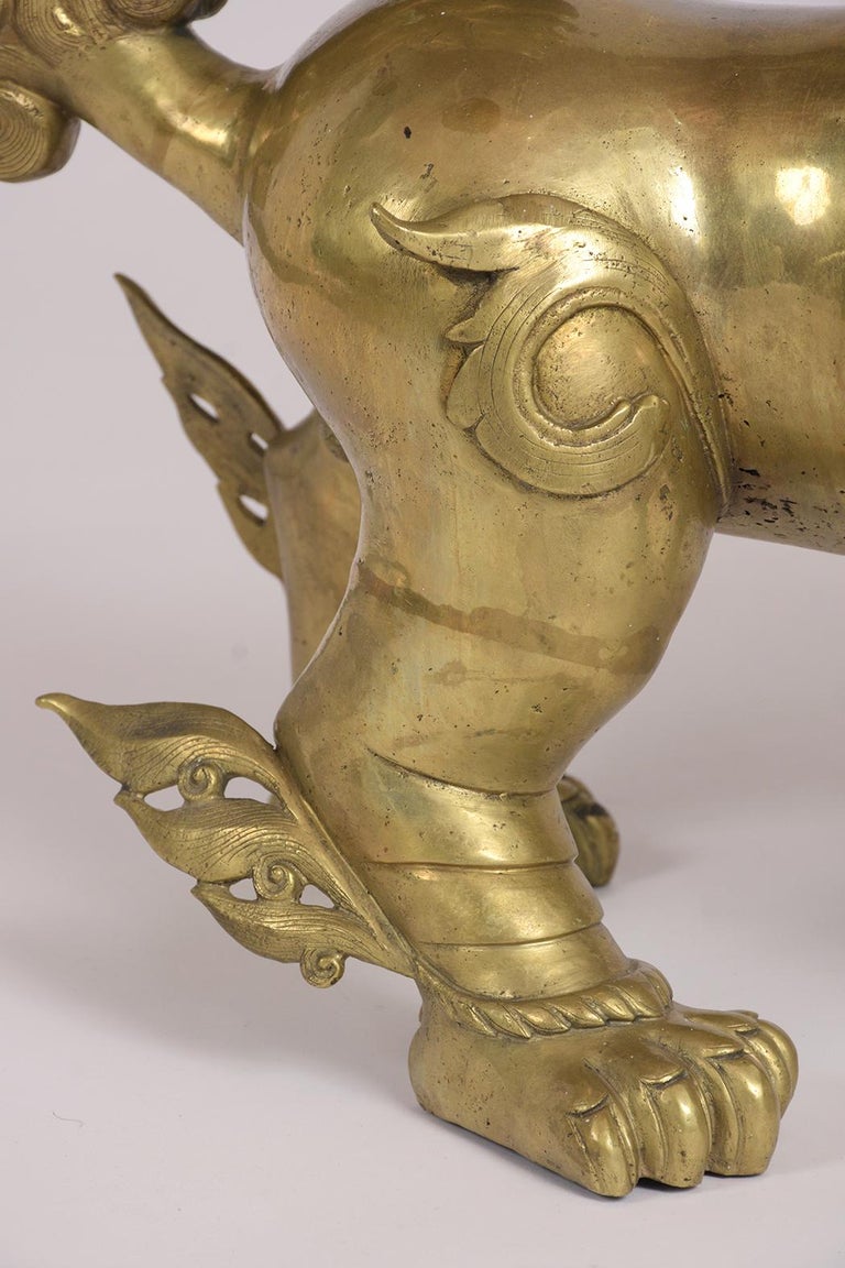 Set of Two 1970s Standing Brass Foo Dogs For Sale at 1stdibs