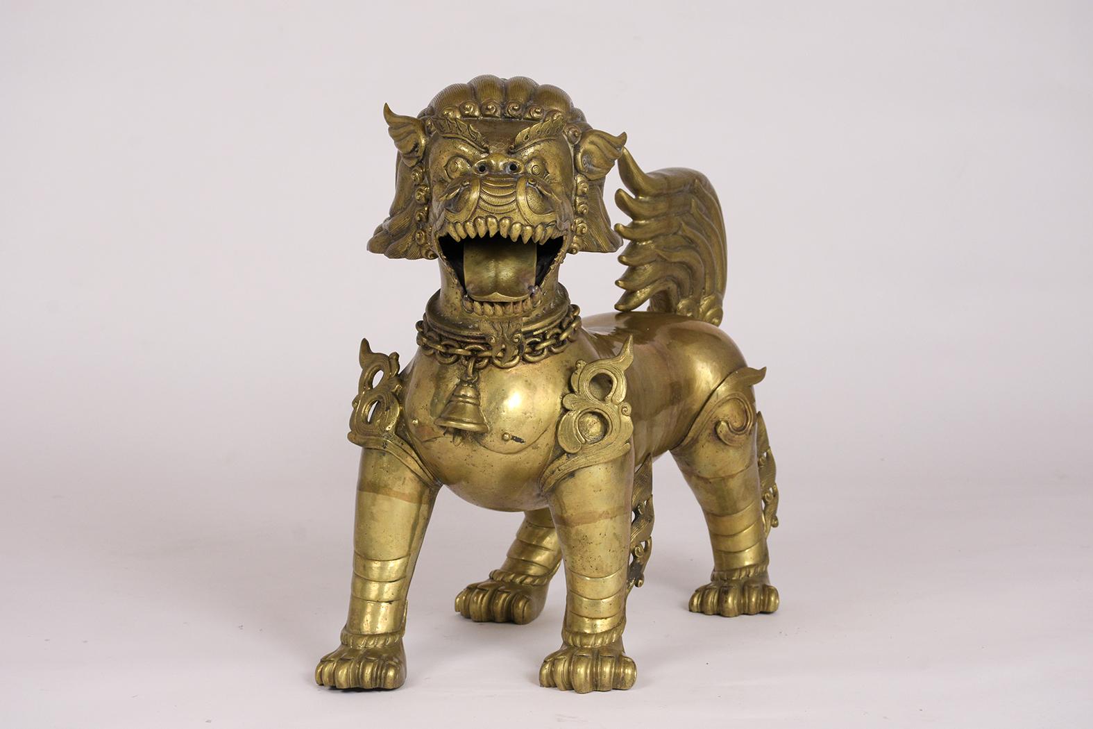 Polished Pair of Chinese Standing Foo Dogs