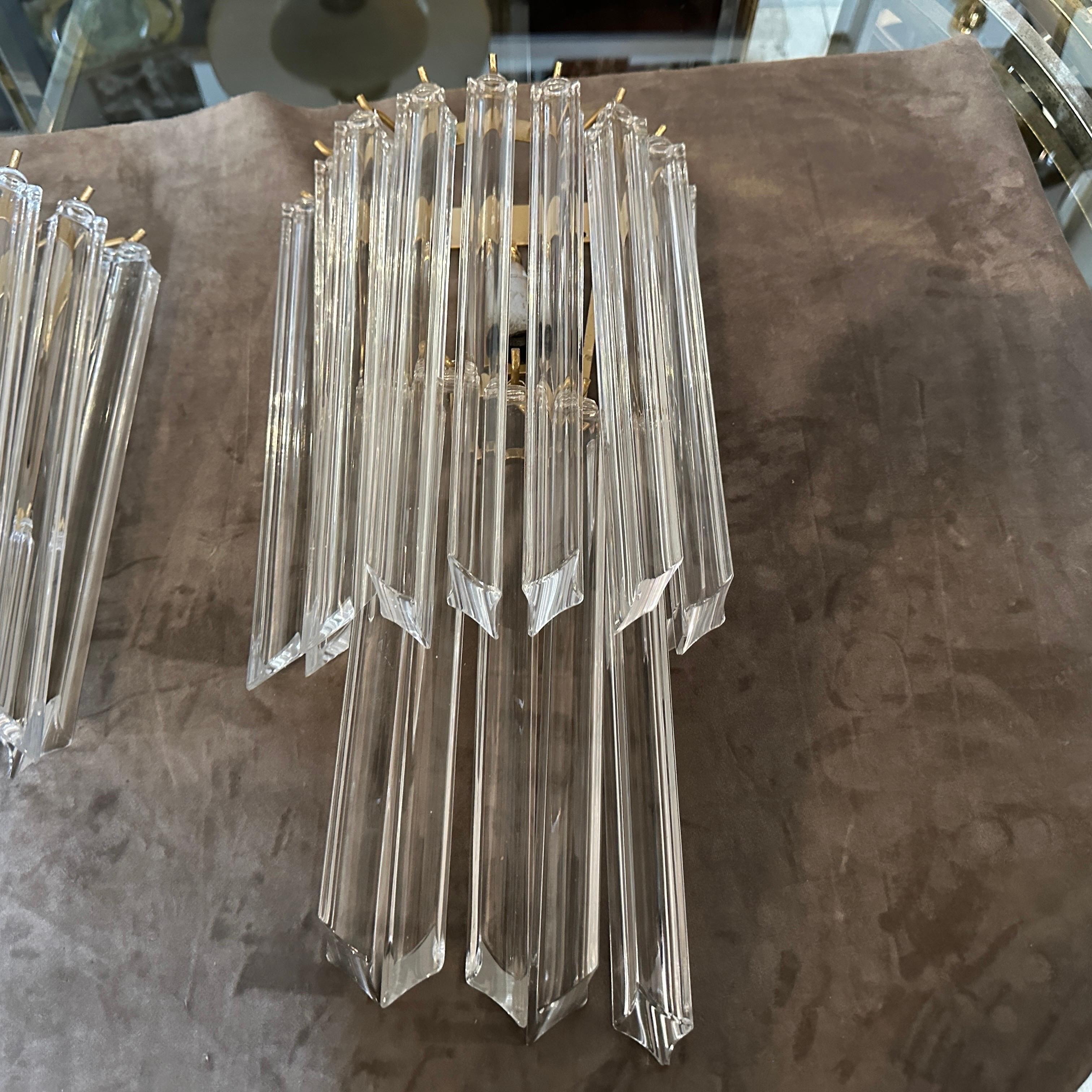 Ensemble de deux appliques murales en verre de Murano transparent, style Venini, datant des années 1970 et de style moderne du milieu du siècle dernier en vente 4
