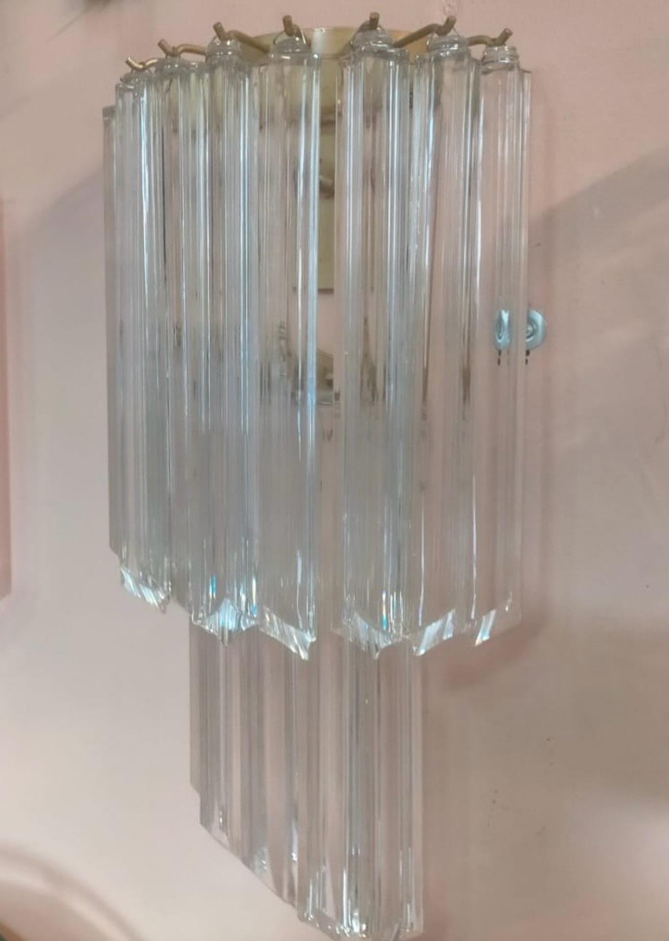 Ensemble de deux appliques murales en verre de Murano transparent, style Venini, datant des années 1970 et de style moderne du milieu du siècle dernier en vente 9