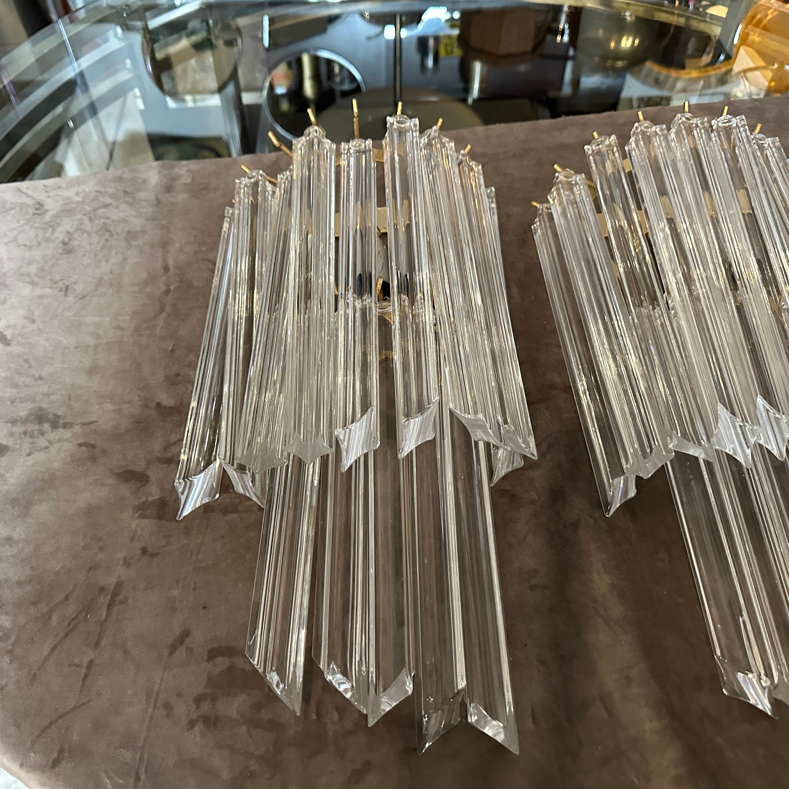 Ensemble de deux appliques murales en verre de Murano transparent, style Venini, datant des années 1970 et de style moderne du milieu du siècle dernier en vente 11