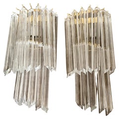 Vintage Set of Two 1970s Venini Style Mid-century Modern Clear Murano Glass Wall Sconces