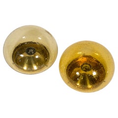 Set of Two 1970s Vintage Amber Glass Flush Mount Wall Lamp Ceiling Light