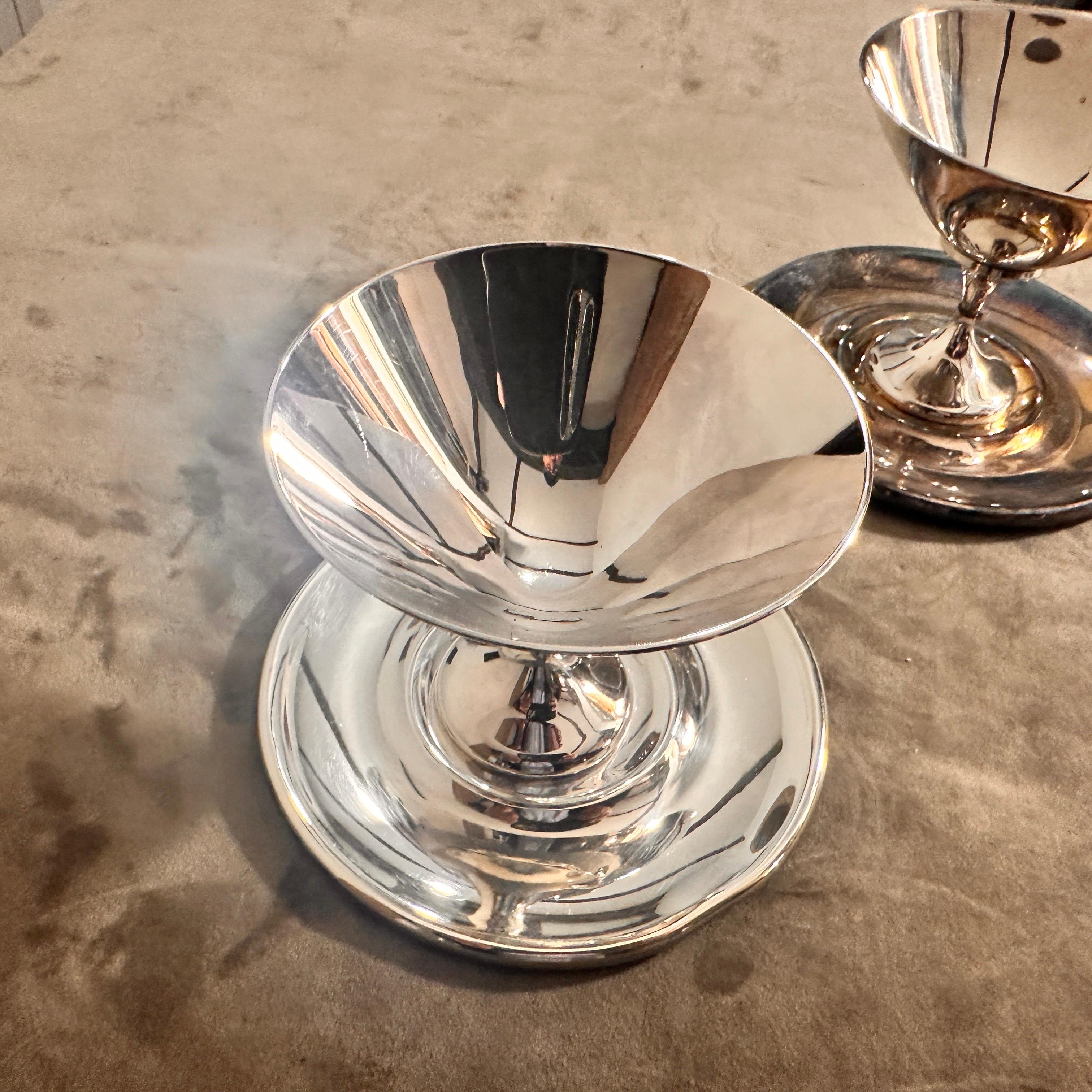 Silver Plate Set of Two 1980s Modern Minimalist Silver plated Cups by Lino Sabattini For Sale