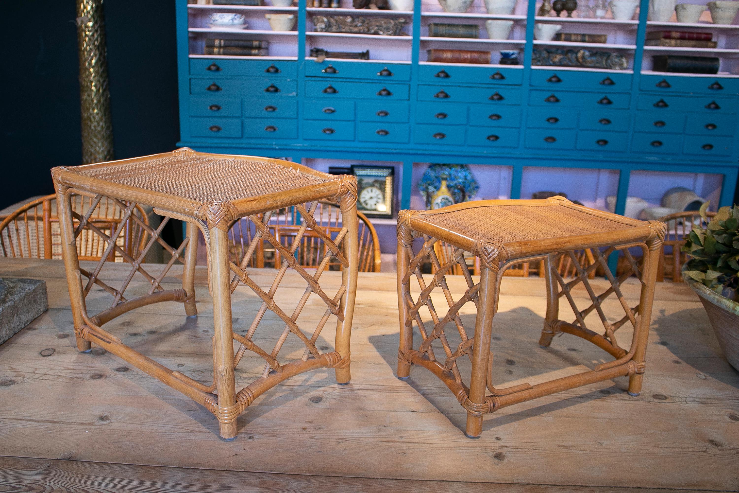 Set of Two 1980s Spanish Hand Woven Bamboo Nesting Tables 3