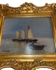 Set of Two 19th Century Antique Marine Oil Paintings in Gilt Frames
