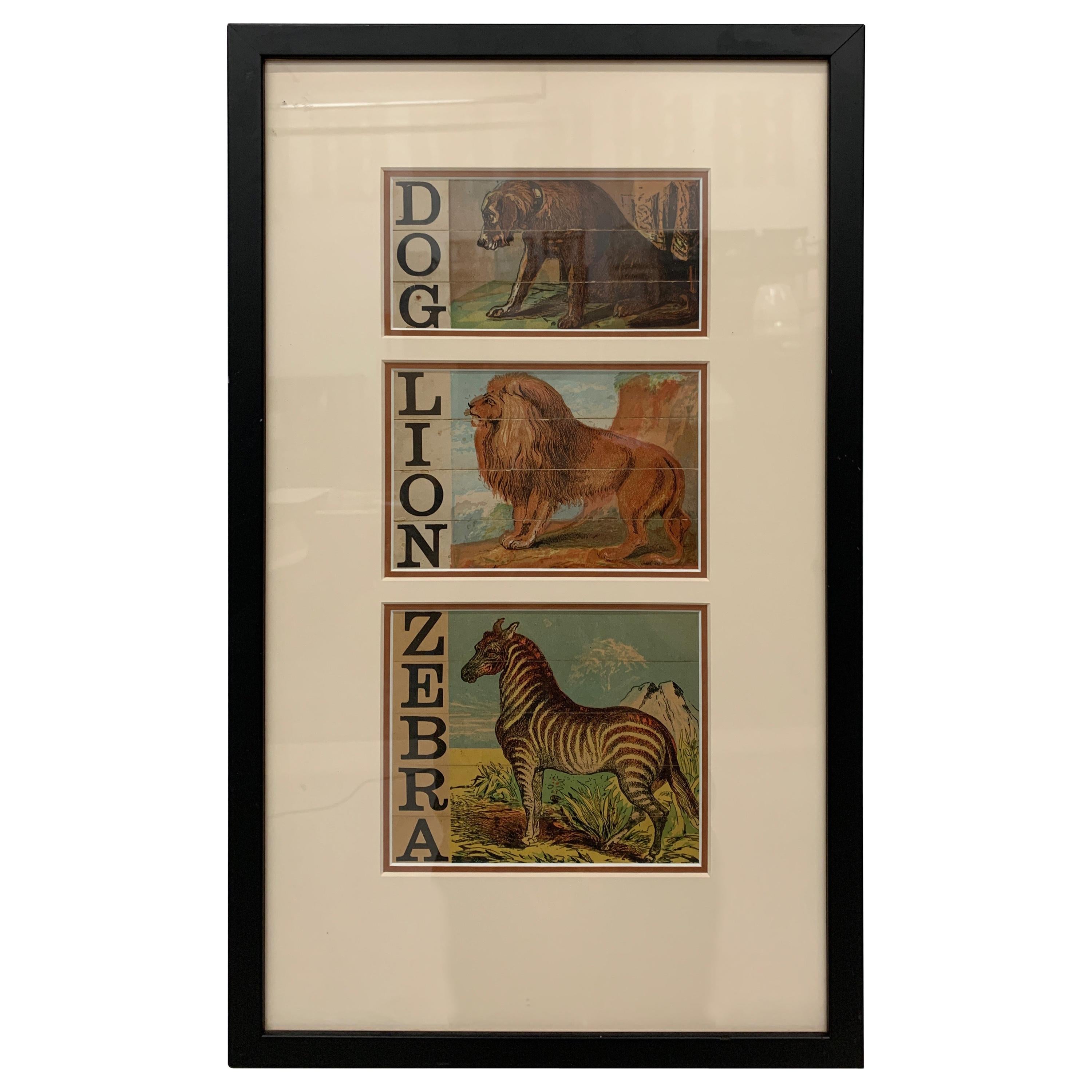 Set of Two 19th Century Children's Animal Puzzles, Assembled and Framed
