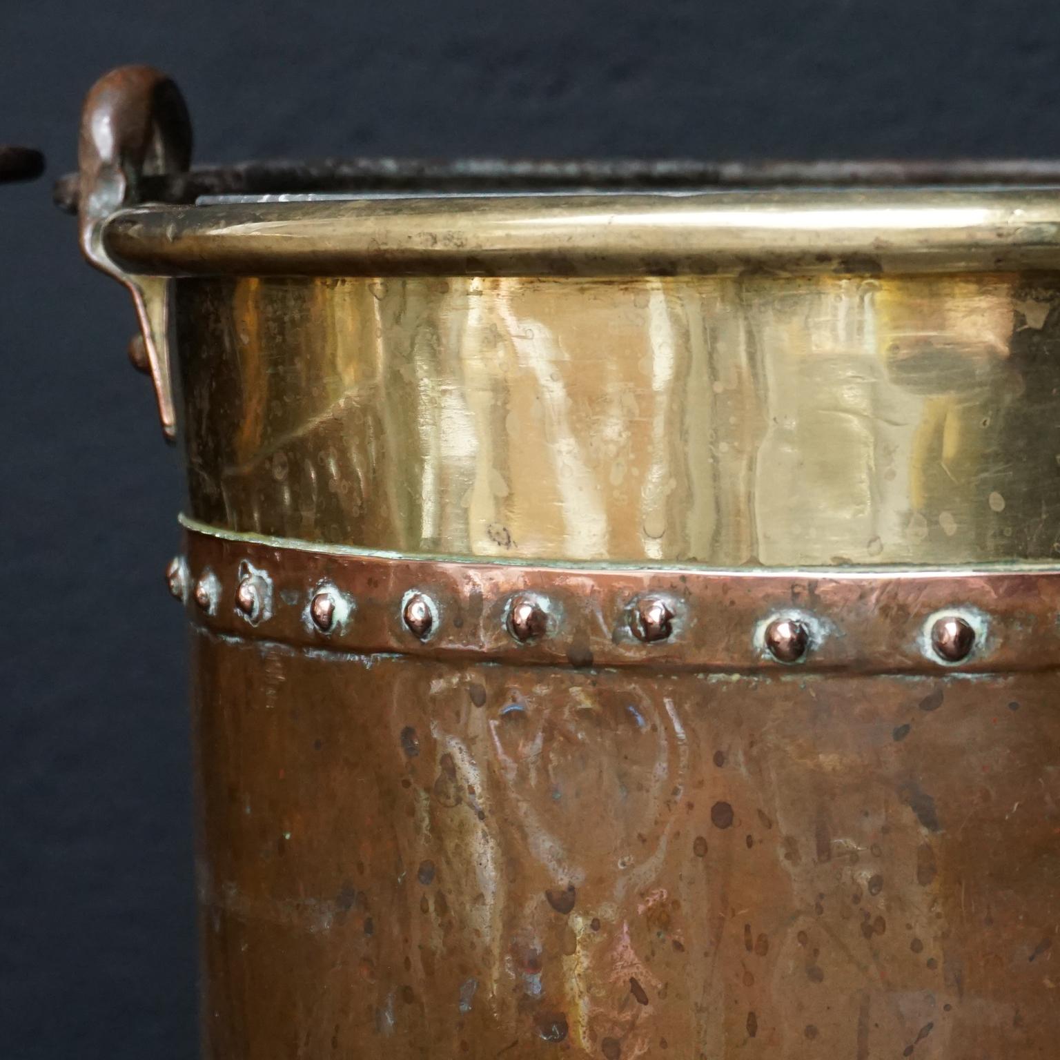 Set of Two 19th Century Dutch Copper and Brass Riveted Buckets with Zinc Insert 6