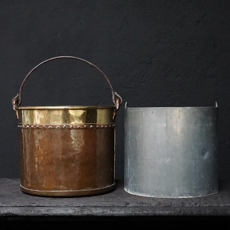 Set of Two 19th Century Dutch Copper and Brass Riveted Buckets with