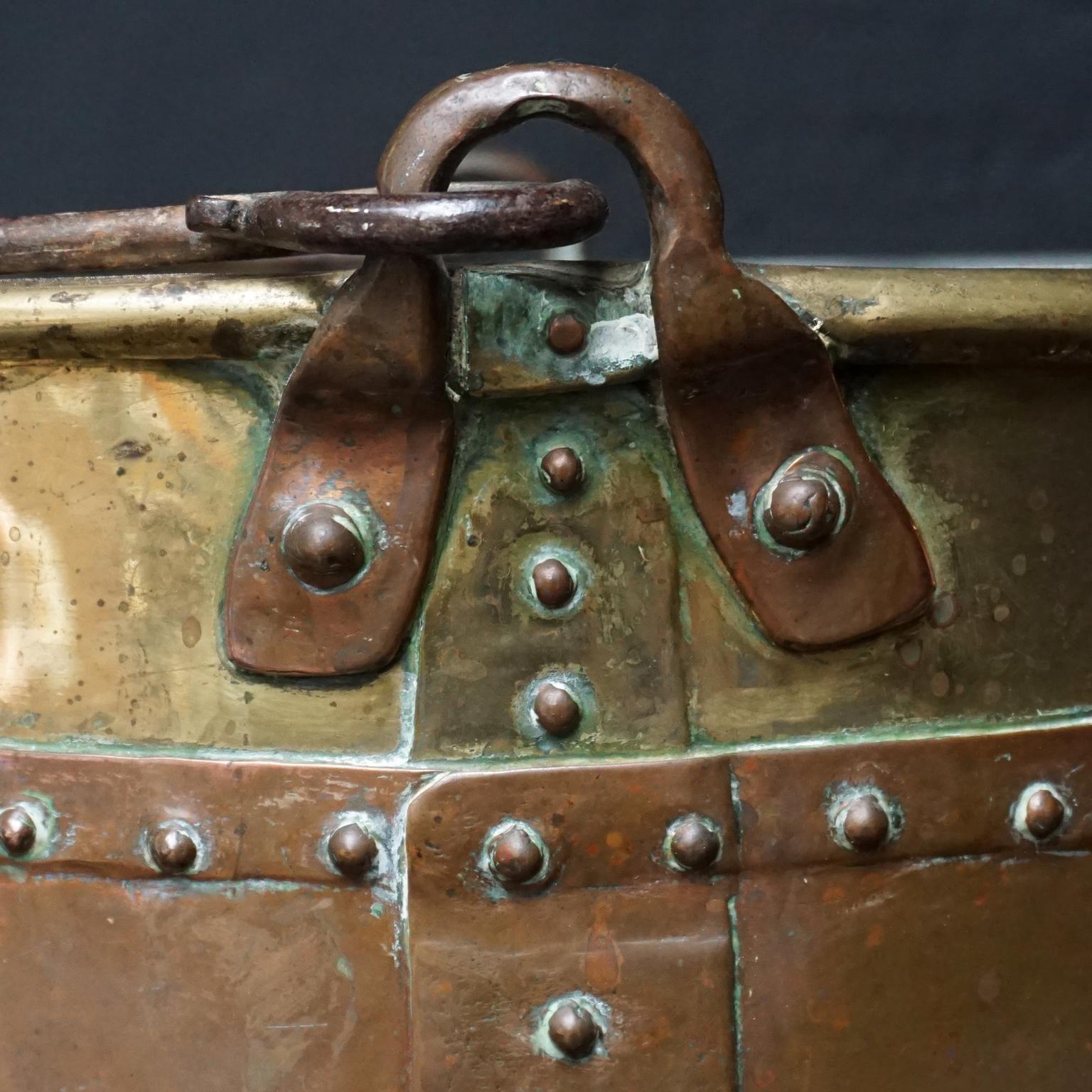 Set of Two 19th Century Dutch Copper and Brass Riveted Buckets with Zinc Insert 3