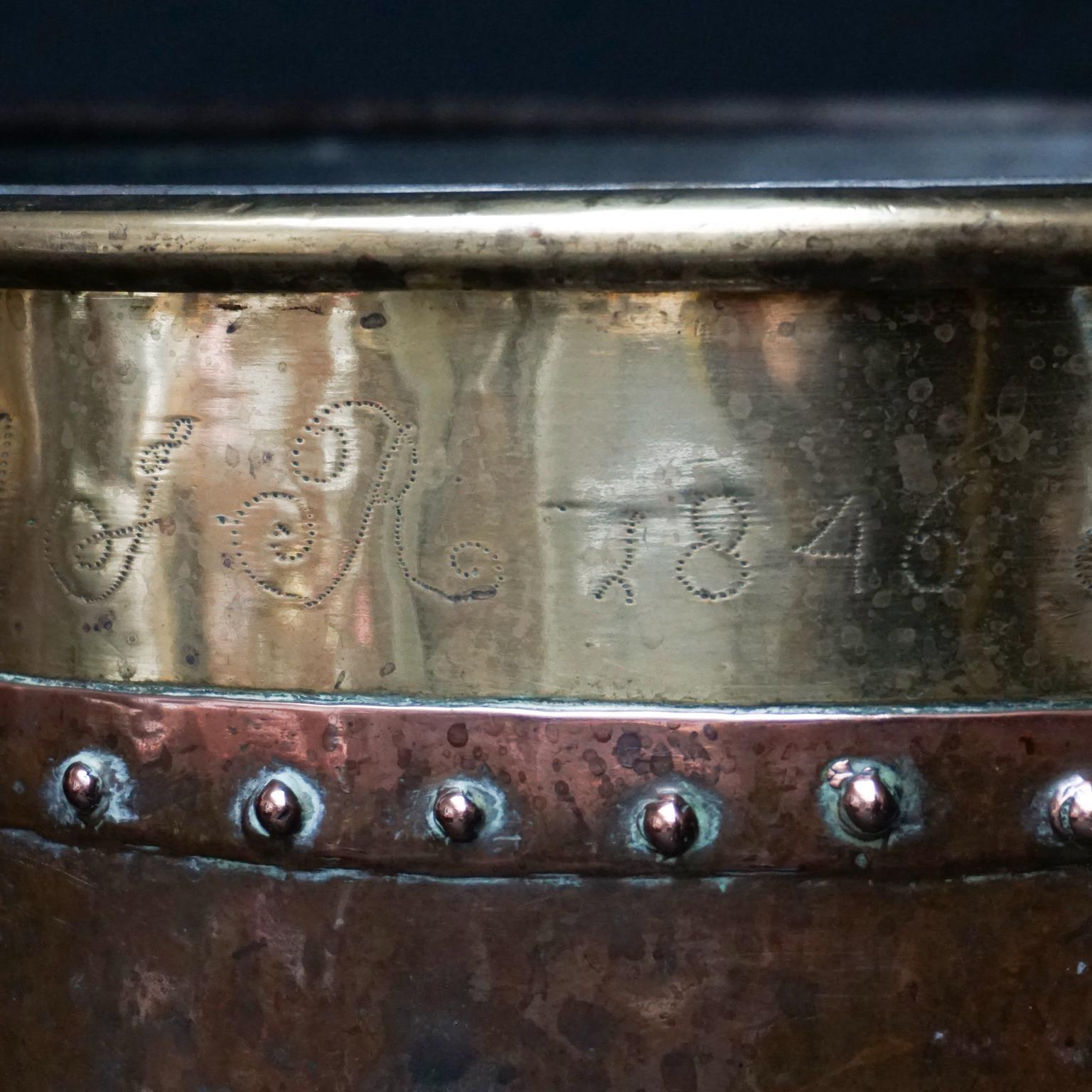 Set of Two 19th Century Dutch Copper and Brass Riveted Buckets with Zinc Insert 4