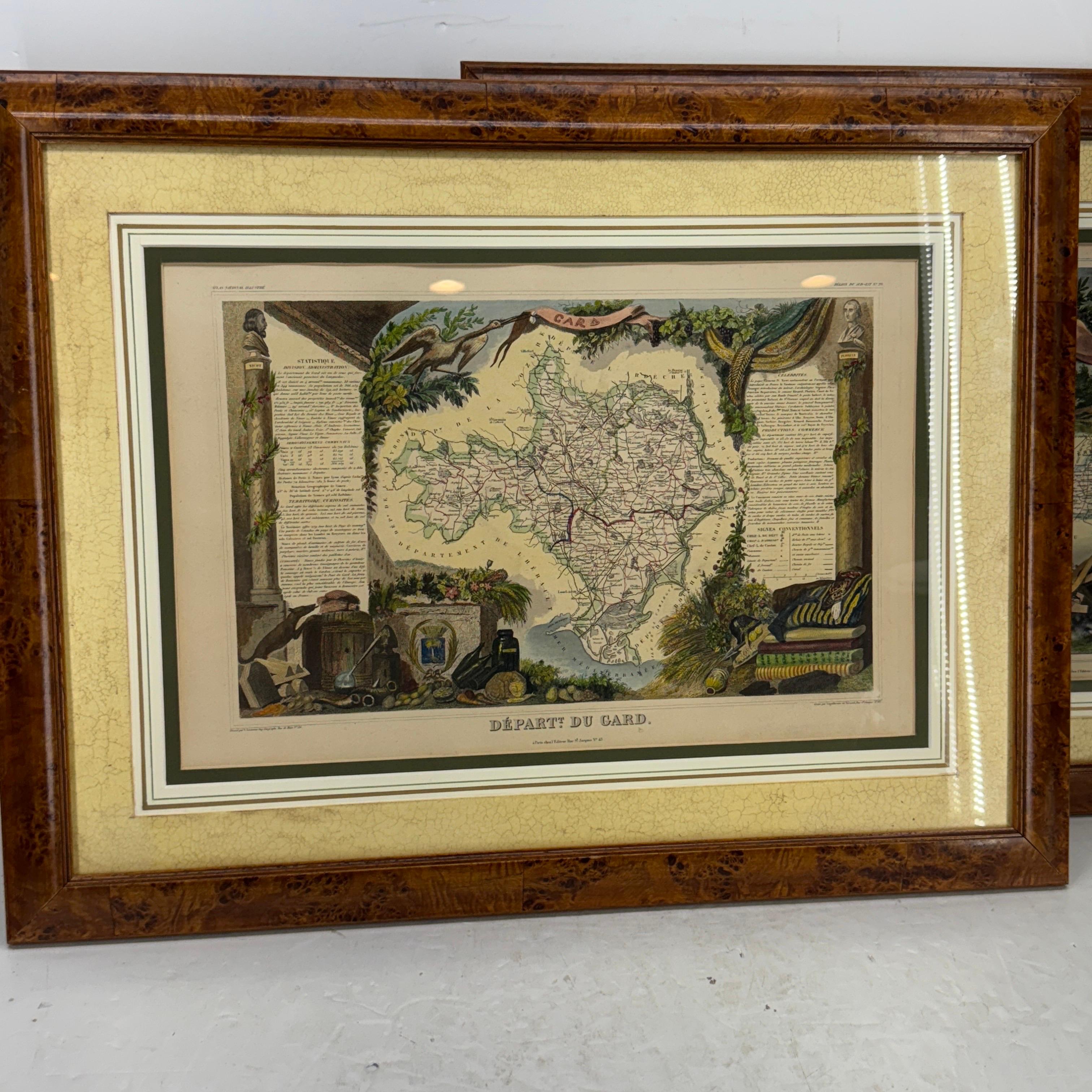Set von zwei französischen handkolorierten Regionalkarten des 19. Jahrhunderts (Empire) im Angebot