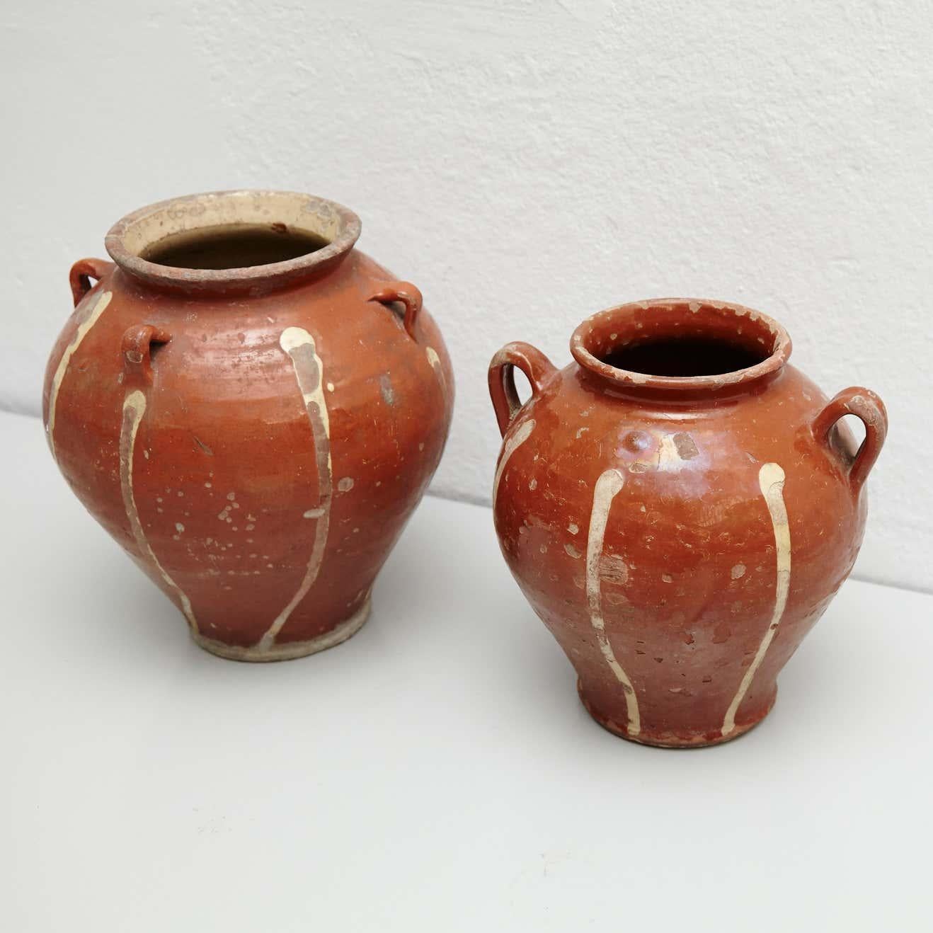 Set of Two 19th Century Hand Painted Rustic Popular Traditional Ceramic In Good Condition For Sale In Barcelona, Barcelona