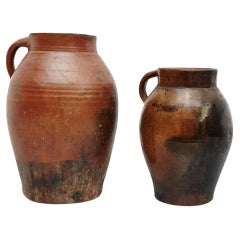 Set di due ceramiche tradizionali rustiche dipinte a mano del 19° secolo
