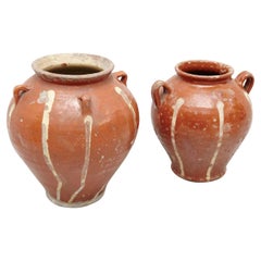 Set von zwei handbemalten, rustikalen, traditionellen Keramik-Stücken aus dem 19. Jahrhundert