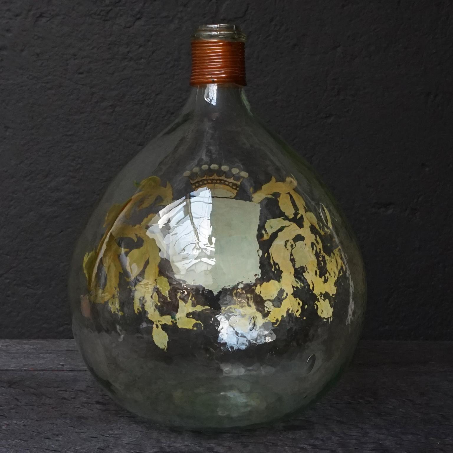 Set of Two 19th Century Large Handblown Demijohns with Painted Coat of Arms 5