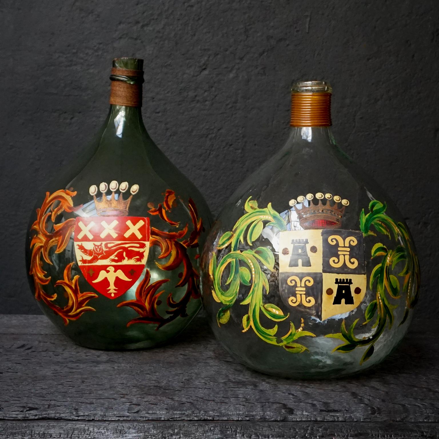 Set of Two 19th Century Large Handblown Demijohns with Painted Coat of Arms 9