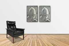 Set of Two (2) Abstract Linocut "A" Digital Print Wall Art Paintings