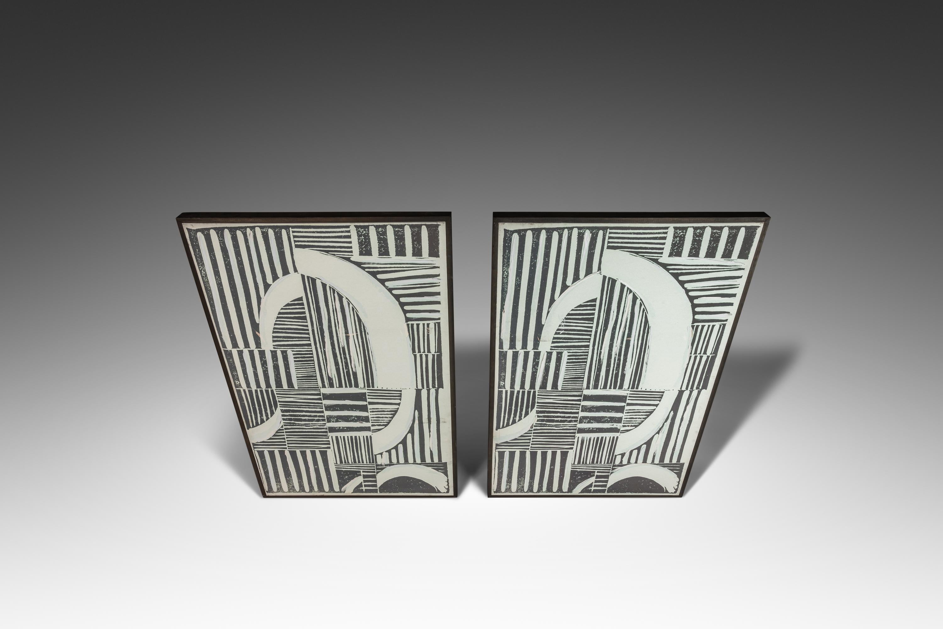 Modern Set of Two (2) Abstract Linocut 
